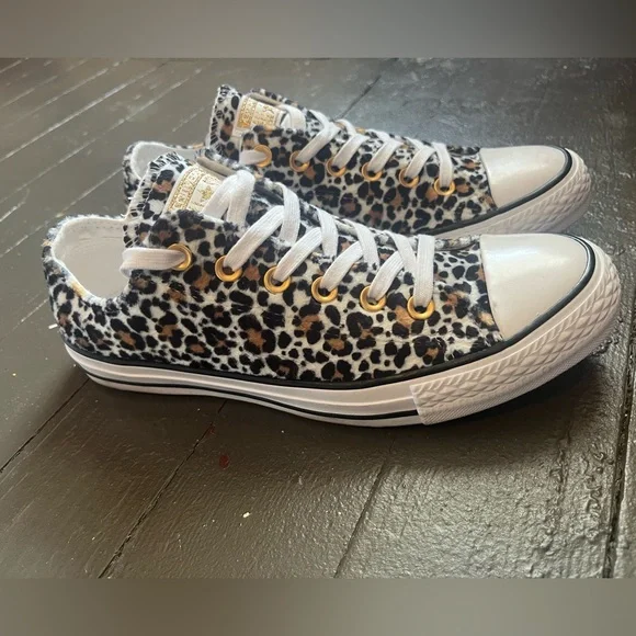 Converse Leopard Print Low Top Sneakers - Black, White, Brown - Picture 5 of 7